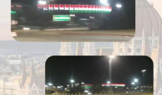 A magyar nemzeti színekbe öltözött Kempes labdarúgó-stadion A magyar nemzeti színekbe öltözött Kempes labdarúgó-stadion