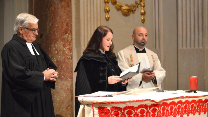 Mag. D. Fónyad Pál evangélikus lelkész, nt. Karvansky Mónika református lelkipásztor, Simon Ferenc esperes, főlelkész  Mag. D. Fónyad Pál evangélikus lelkész, nt. Karvansky Mónika református lelkipásztor, Simon Ferenc esperes, főlelkész