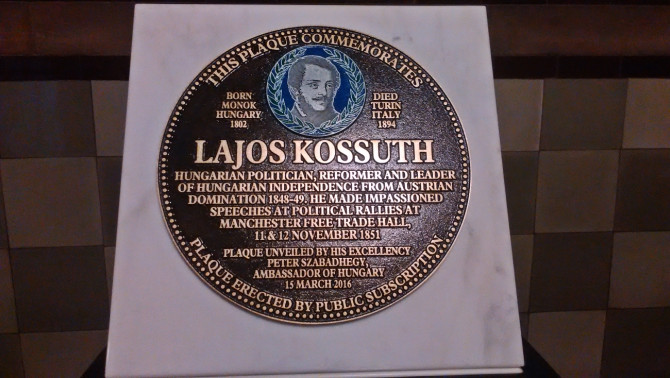 A manchesteri Kossuth Lajos-emlékplakett A manchesteri Kossuth Lajos-emlékplakett